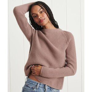 Jenni Kayne Cashmere Crew Neck Ribbed Pullover Fisherman Sweater Mink Pink XS